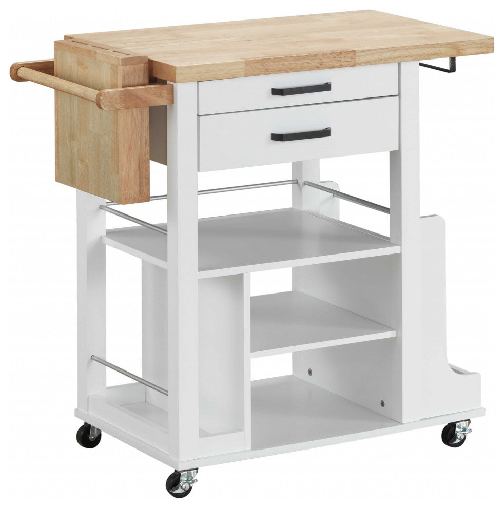 HomeRoots 19" X 35" X 35" Natural White Wood Casters Kitchen Cart