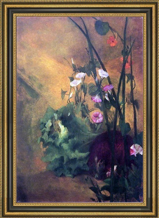 John La Farge Morning Glories and Eggplant Framed Premium Canvas Print, 18"x27"