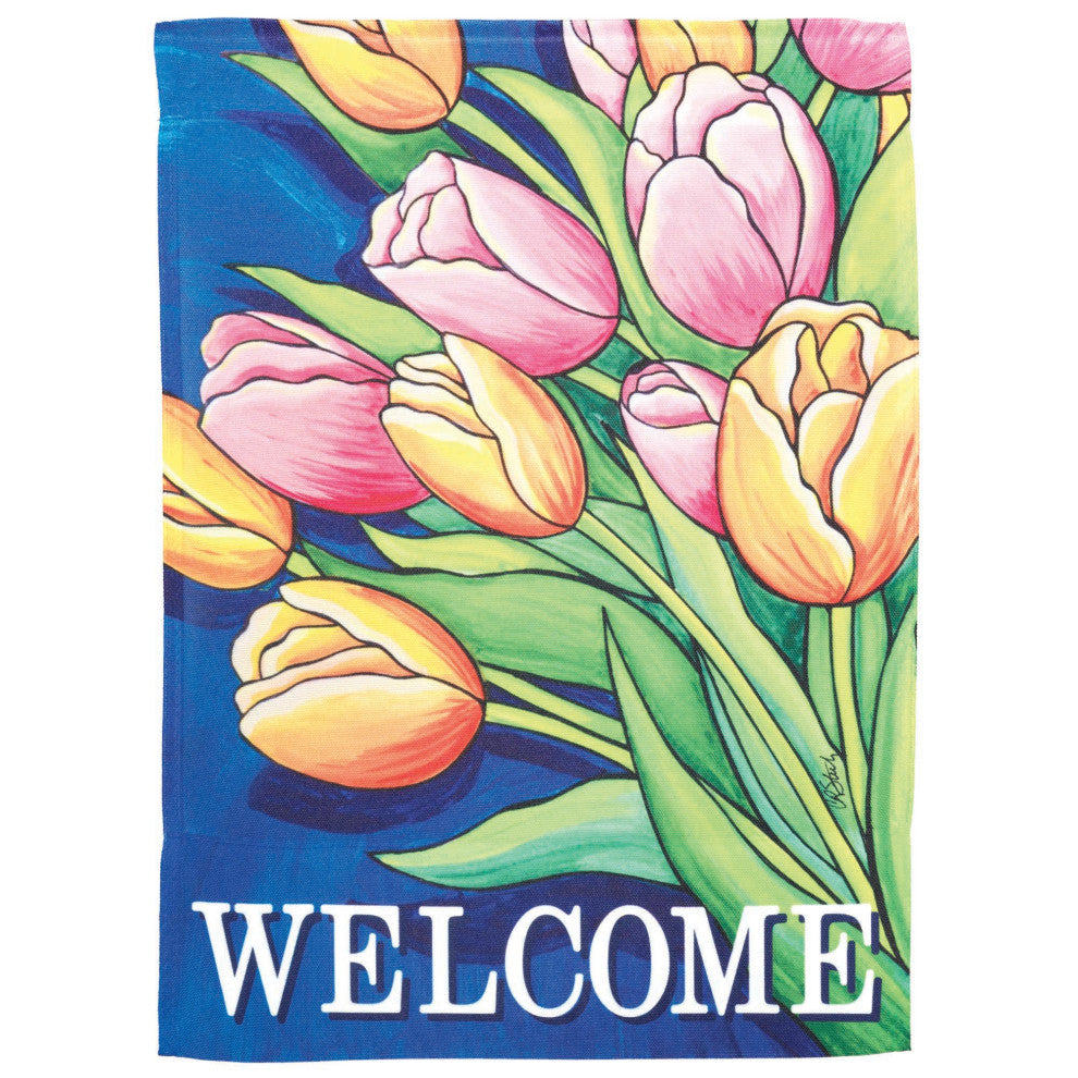 Flag Welcome Tulips Polyester 13x18