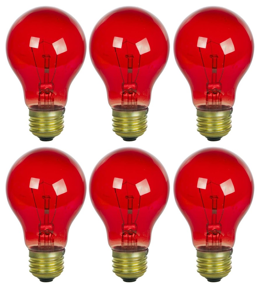 Sunlite 25 Watt A19 Colored, Medium Base, Transparent Red, 12 Pack