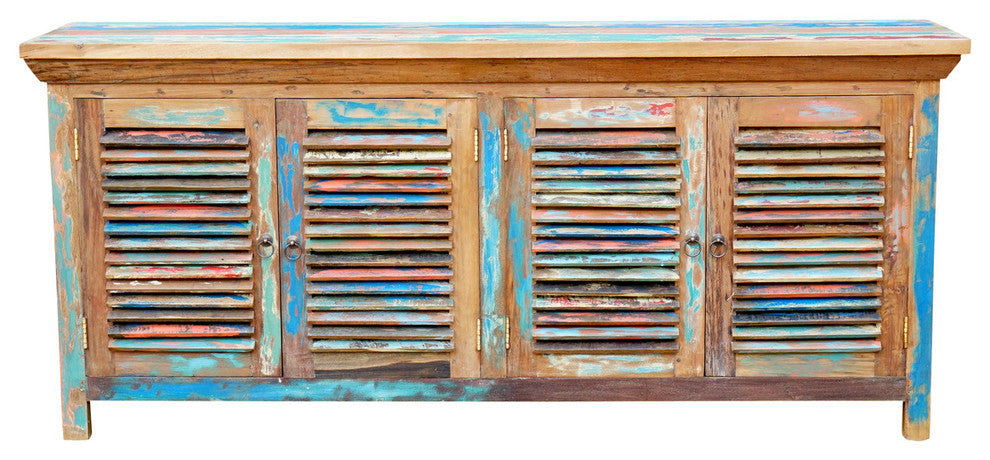 Chest / Media Center with 4 Doors made from Recycled Teak Wood Boats