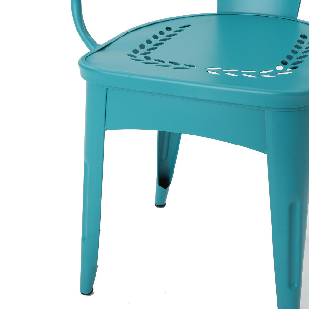 GDF Studio 3-Piece Leona Outdoor Iron Bistro Set, Matte Teal