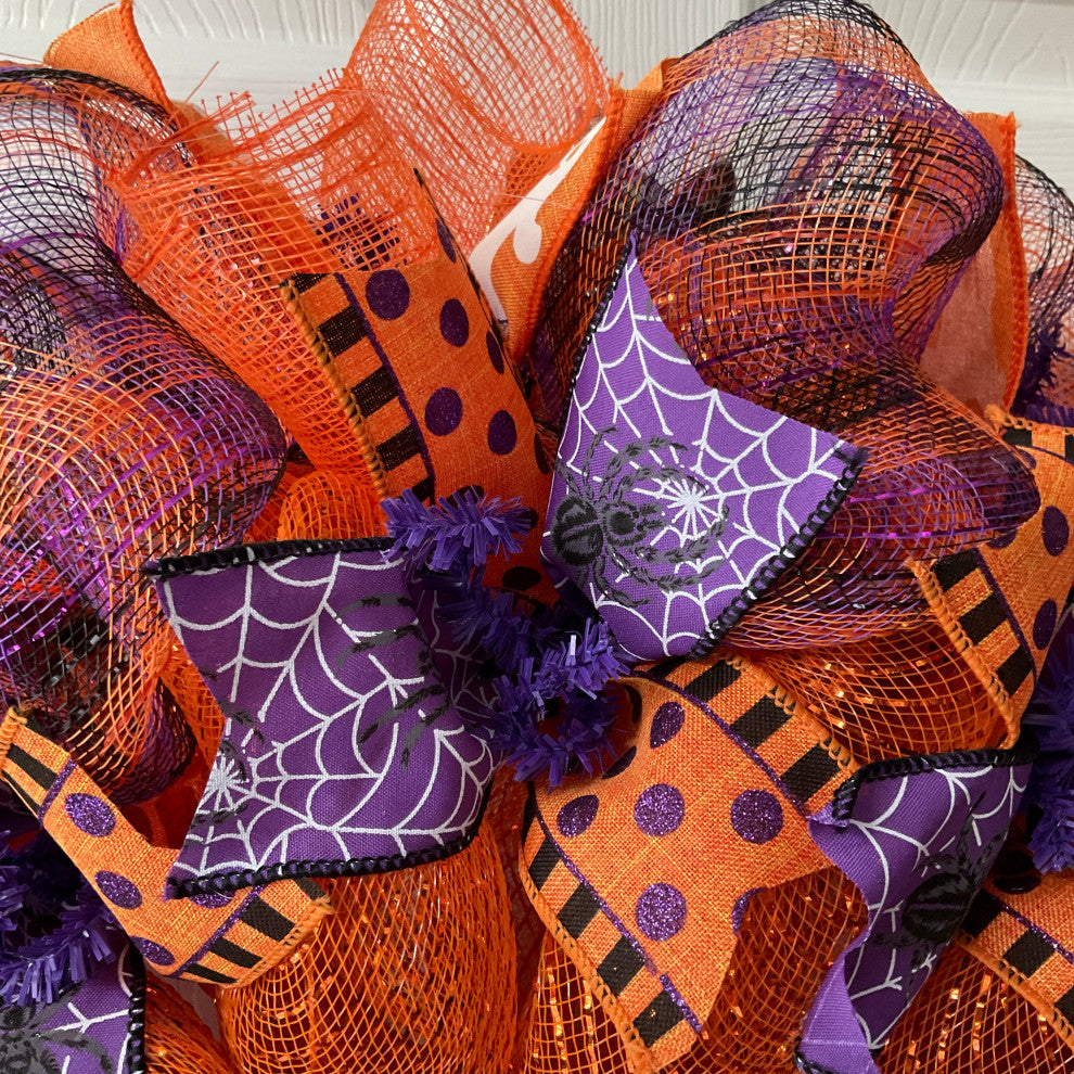 Happy Halloween Handmade Purple and Orange Deco Mesh Wreath