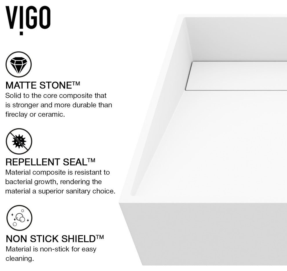 VIGO Starr 15"L x 15"W x 5"H Matte Stone Square Bathroom Vessel Sink