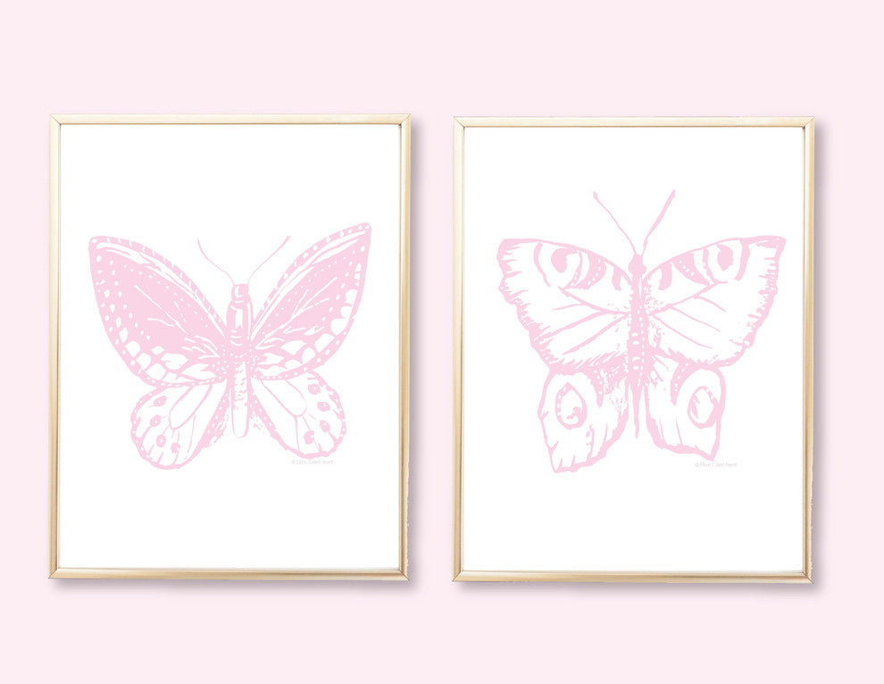 Butterfly Silhouette Print, Set of 2, Pink, 11"x14"