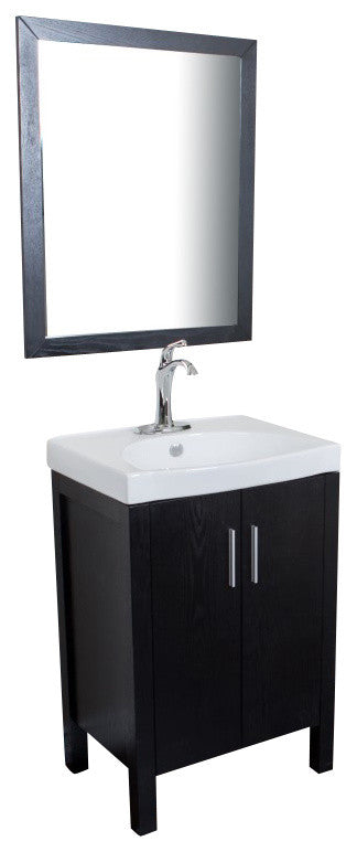 23.8" Single Sink Vanity, Black With Ceramic Top, White