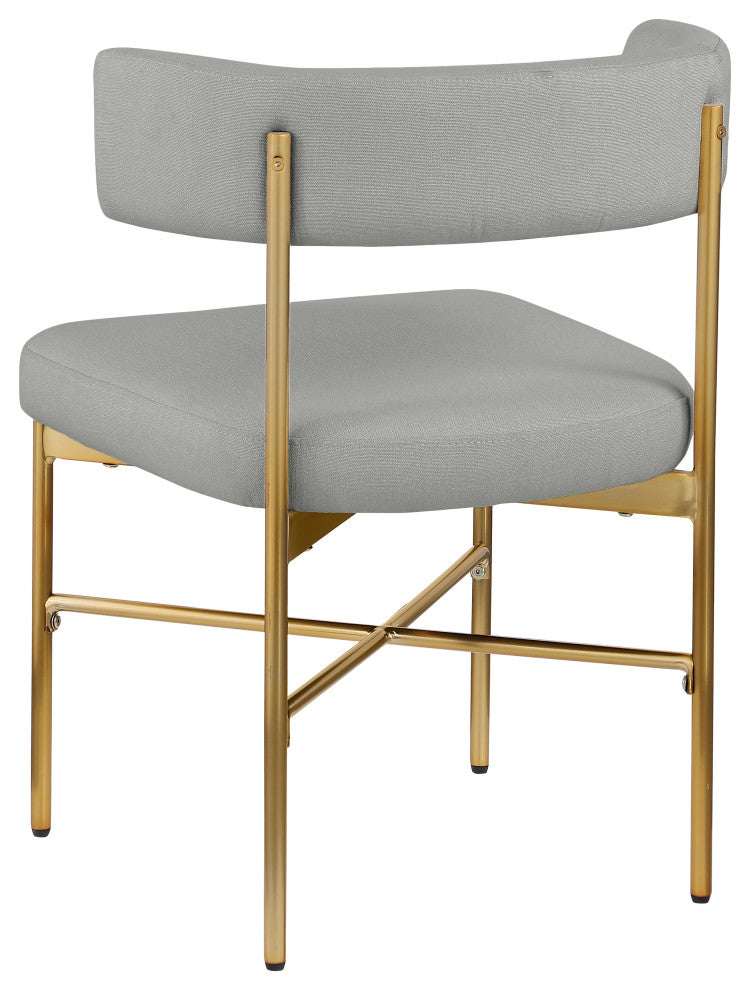 Rivage Durable Linen Textured Fabric Dining Chair, Set of 2, Grey, Brushed Gold Finish
