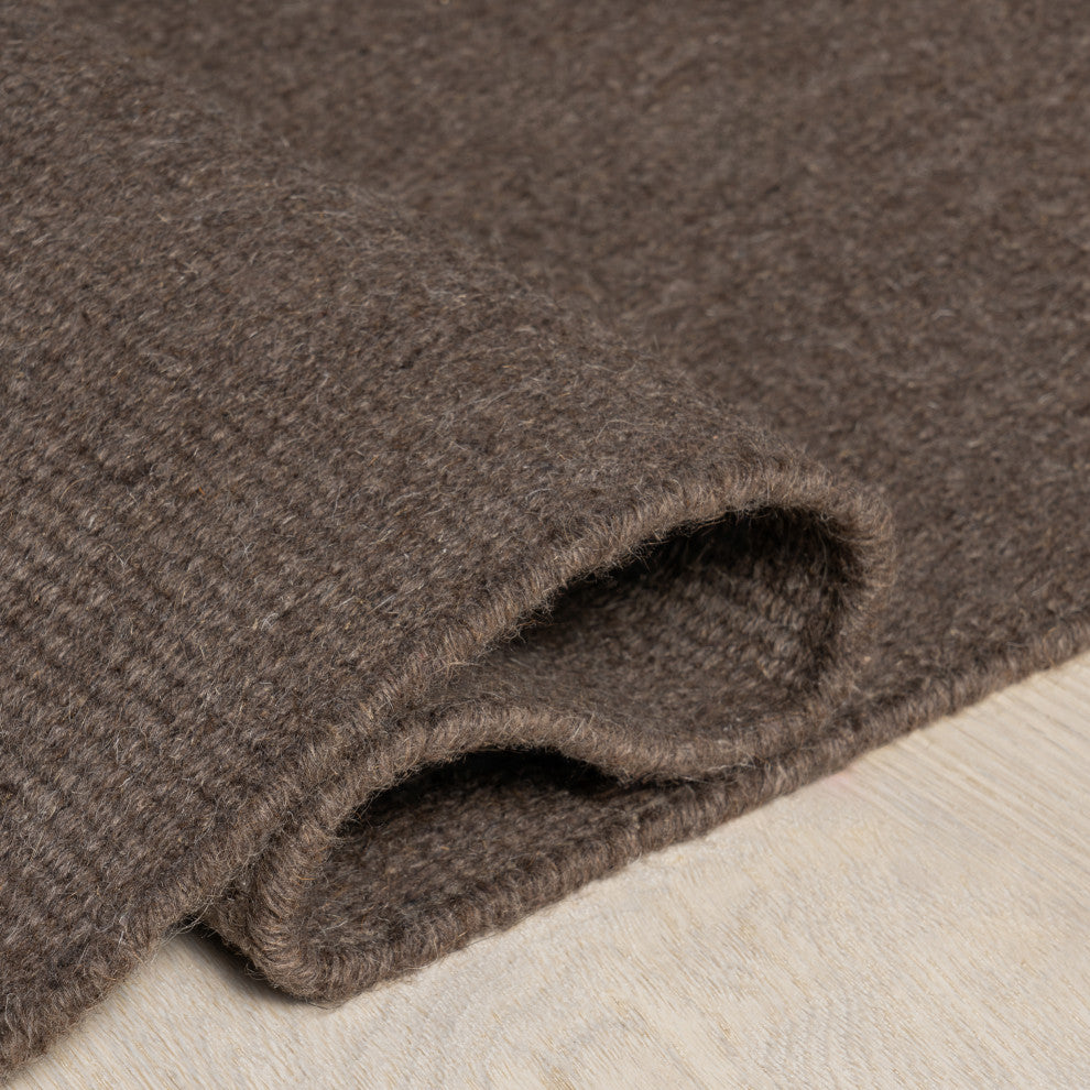 Elowen Double Striped Wool Area Rug, Dark Brown 6'x9'