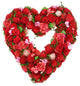 Wooden Shades of Red and Pink Flowers Heart-Shaped Artificial Wreath, 13.75"