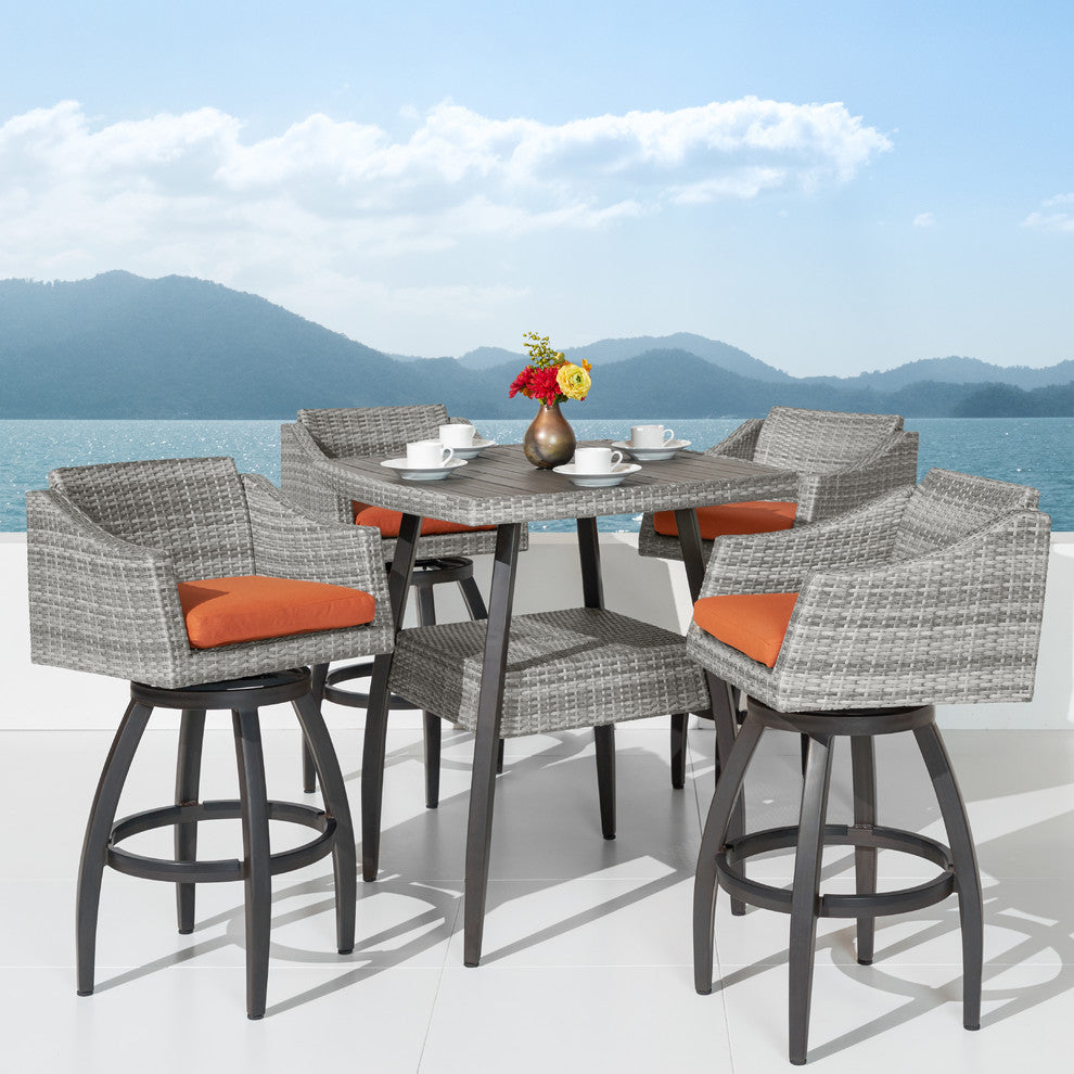 Cannes 5 Piece Aluminum Outdoor Patio Bar Stool Set, Tikka Orange