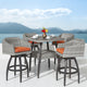 Cannes 5 Piece Aluminum Outdoor Patio Bar Stool Set, Tikka Orange