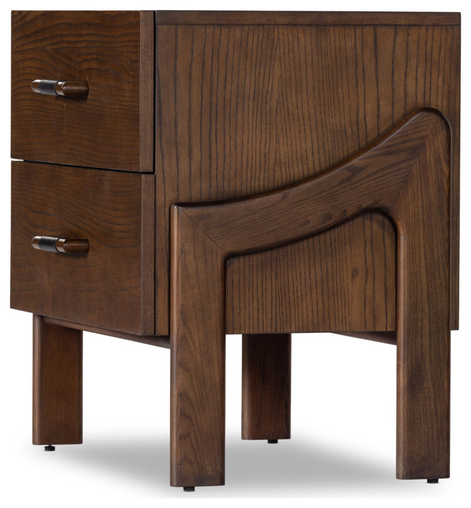 Halston Nightstand Terra Brown Ash, Heirloom Black, Terra Brown Ash Veneer