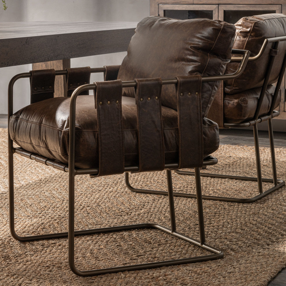 Strapling Leather Dining Chair, Cocoa Brown