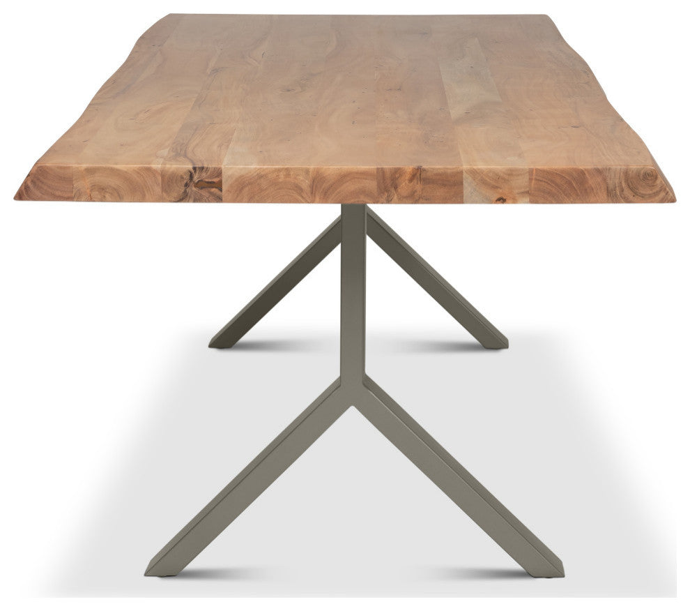 Brooks Dining Table, Y Base, 40"x79", Teak Top, Pewter Base