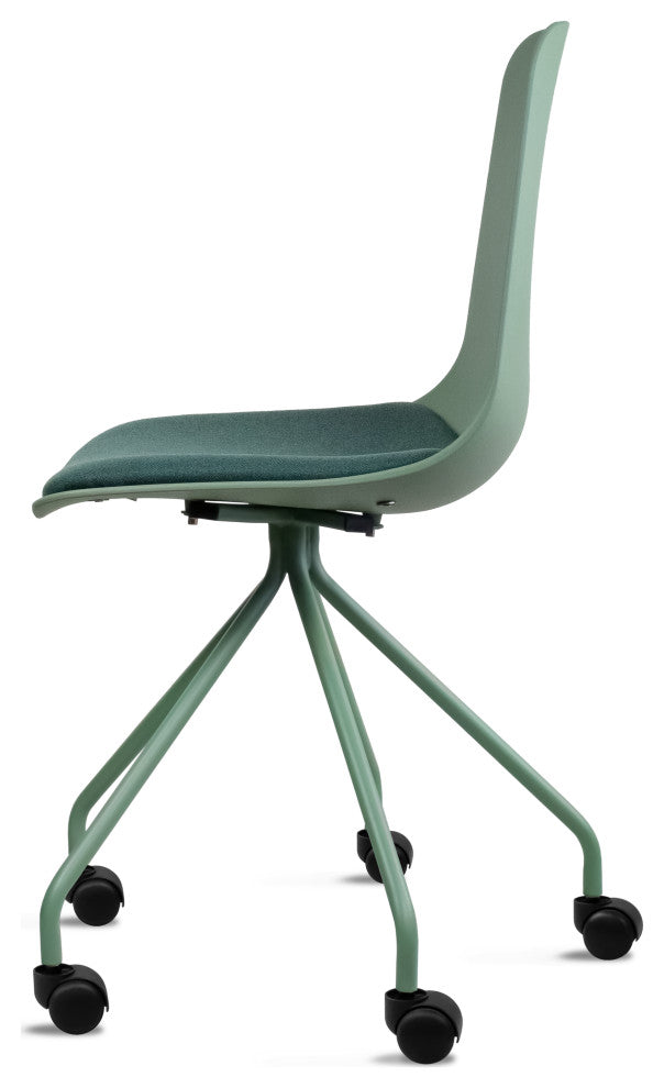 Set of 2 Ergonomic Task Chairs Padded Seat Metal Plastic Wheels Metal Legs, Green