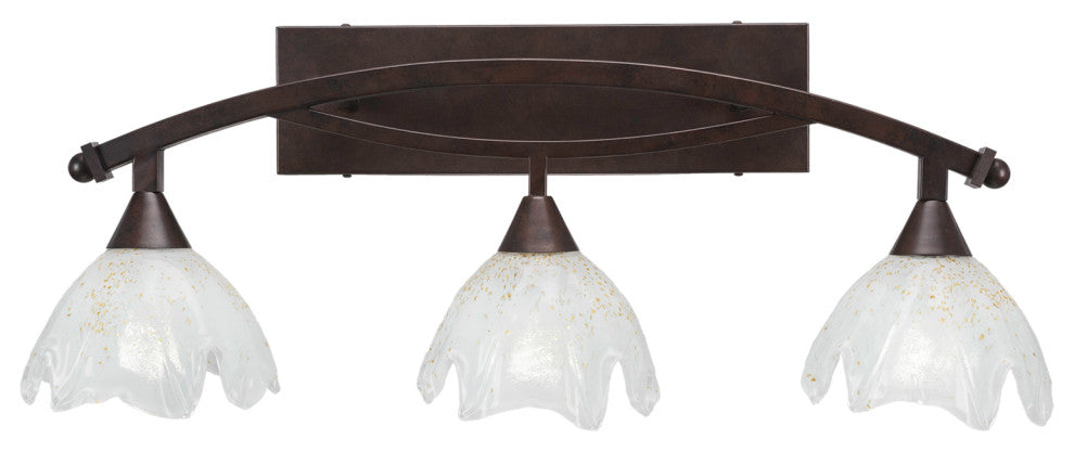 Bow 3 Light Bath Bar In Bronze, 7" Gold Ice Glass
