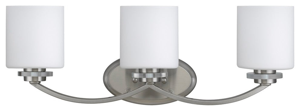 PRUDENCE Transitional 3 Light Brushed Nickel Bath Vanity Wall Fixture White Etch