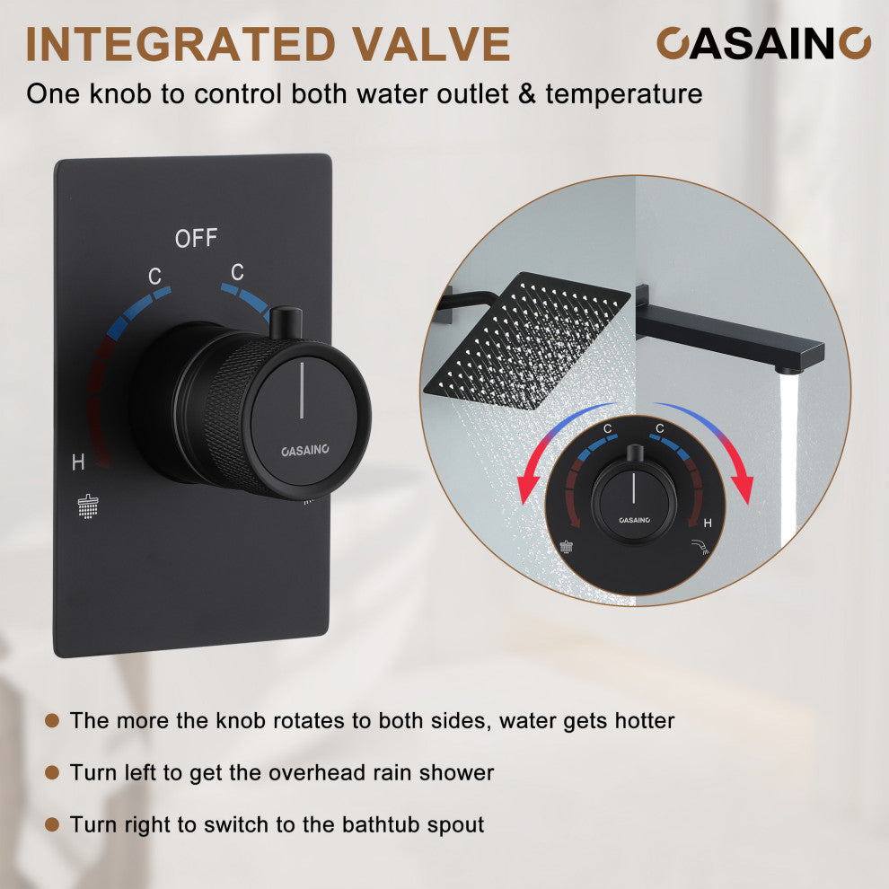 10inch Wall Mount Dual Function Rain Shower System with Tub Spout, Matte Black