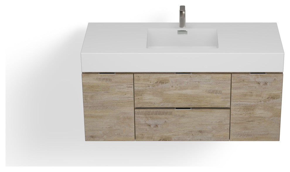 Boutique Bath Vanity, Natural Wood, 48", Single Sink, Wall Mount