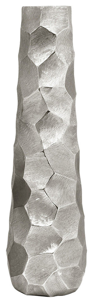 Tapered Pounded Metal Vase, Silver