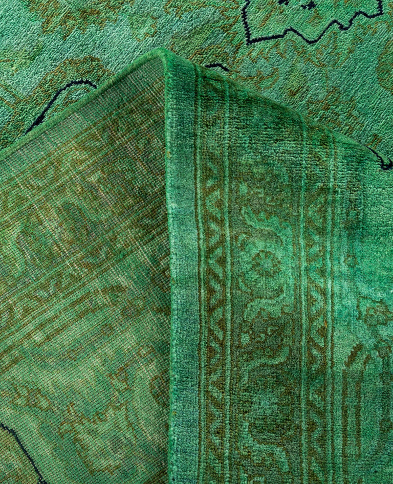 Overdyed One-of-a-Kind Hand-Knotted Area Rug Green, 8' 1" x 10' 3"