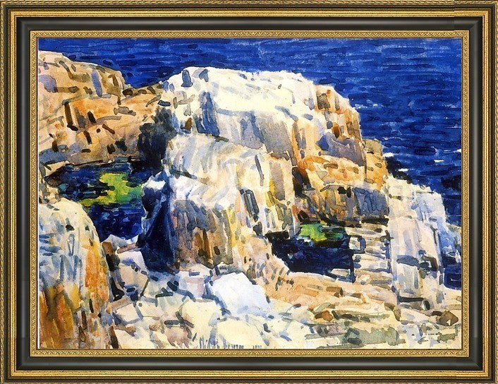 Frederick Childe Hassam Rocks at Appledore Framed Premium Canvas Print, 21"x28"