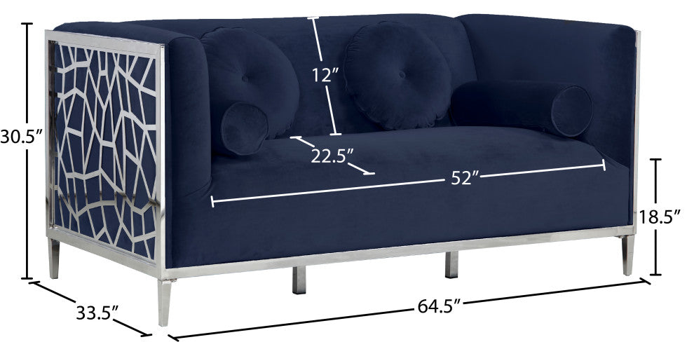 Opal Velvet Upholstered Loveseat, Navy