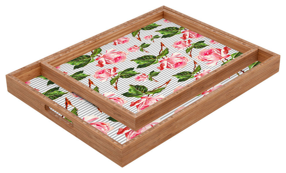 Deny Designs Allyson Johnson Roses And Stripes Rectangular Tray