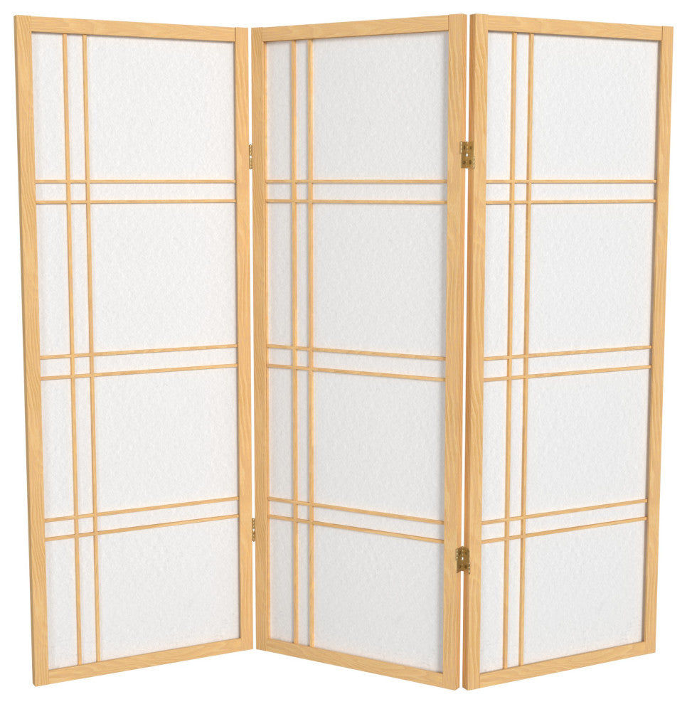 4' Tall Double Cross Shoji Screen, Natural, 3 Panels