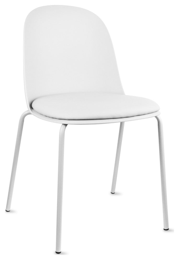 Set of 4 Stackable Dining Stacking Chairs With Padded Seat Faux Leather Metal, White