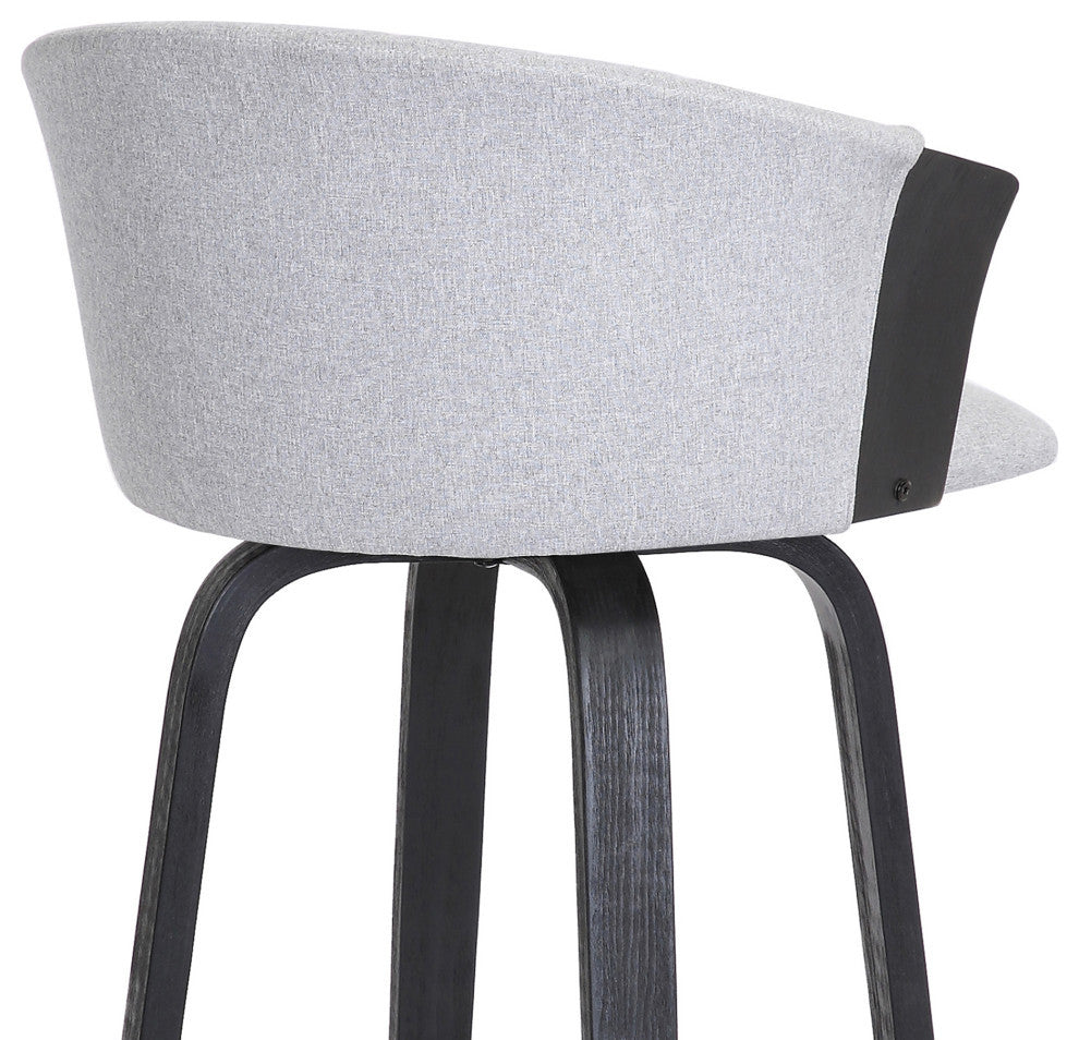 Diana Swivel Black Wood Counter Stool, Light Gray Fabric