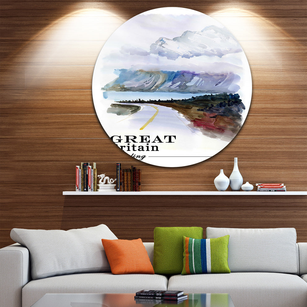 England Cold Landscape, Cityscape Painting Round Wall Art, 36"