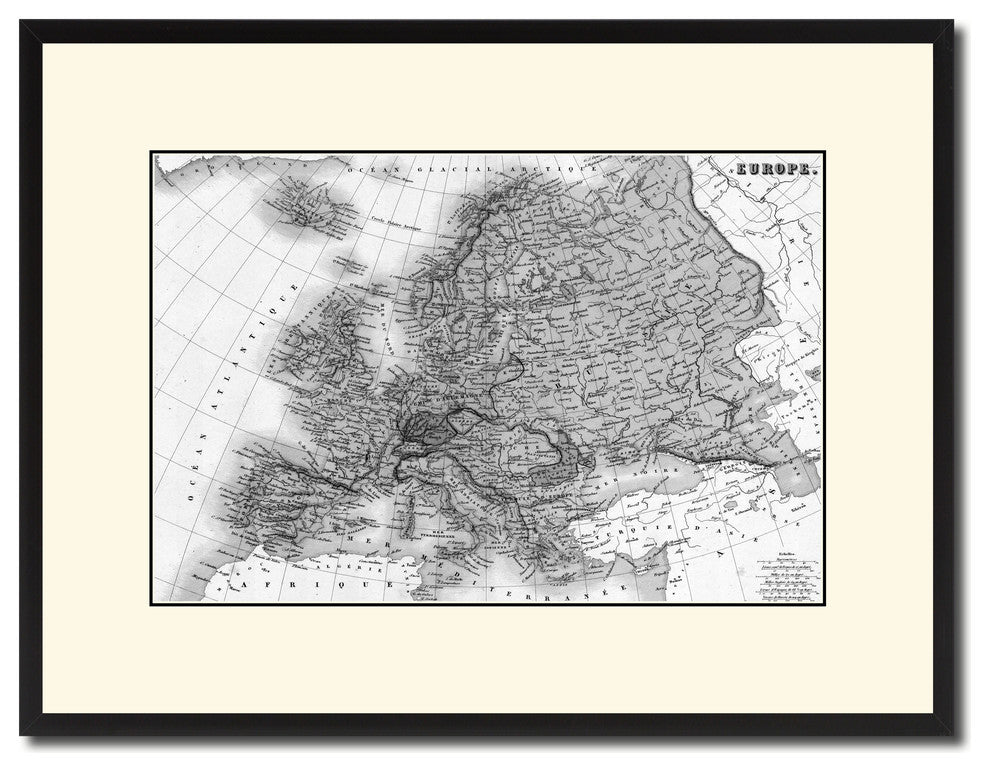 Europe Vintage B&W Map Canvas Print, 16"x21"