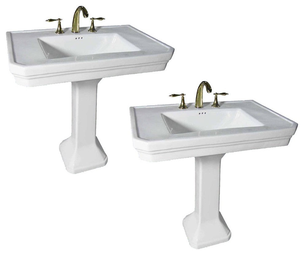 Large White Victorian Vitreous Bathroom Pedestal Sink 8 Inc Widespread Set of 2