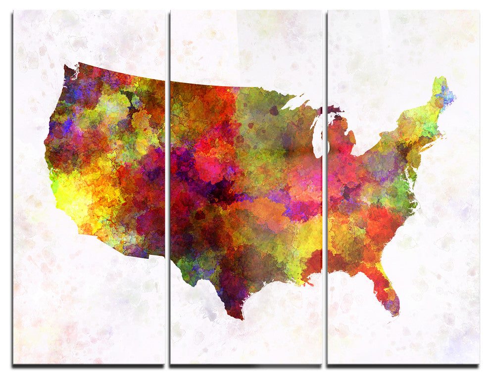 "United States Map in Colors" Watercolor Metal Wall Art, 3 Panels, 36"x28"