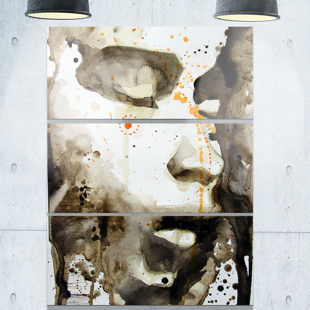 "Brown Illustrated Girl" Metal Wall Art, 3 Panels, 28"x36"