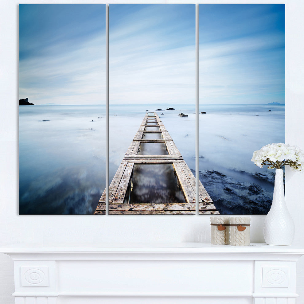 "Wooden Jetty in Morning Blue Sea" Metal Wall Art, 3 Panels, 36"x28"