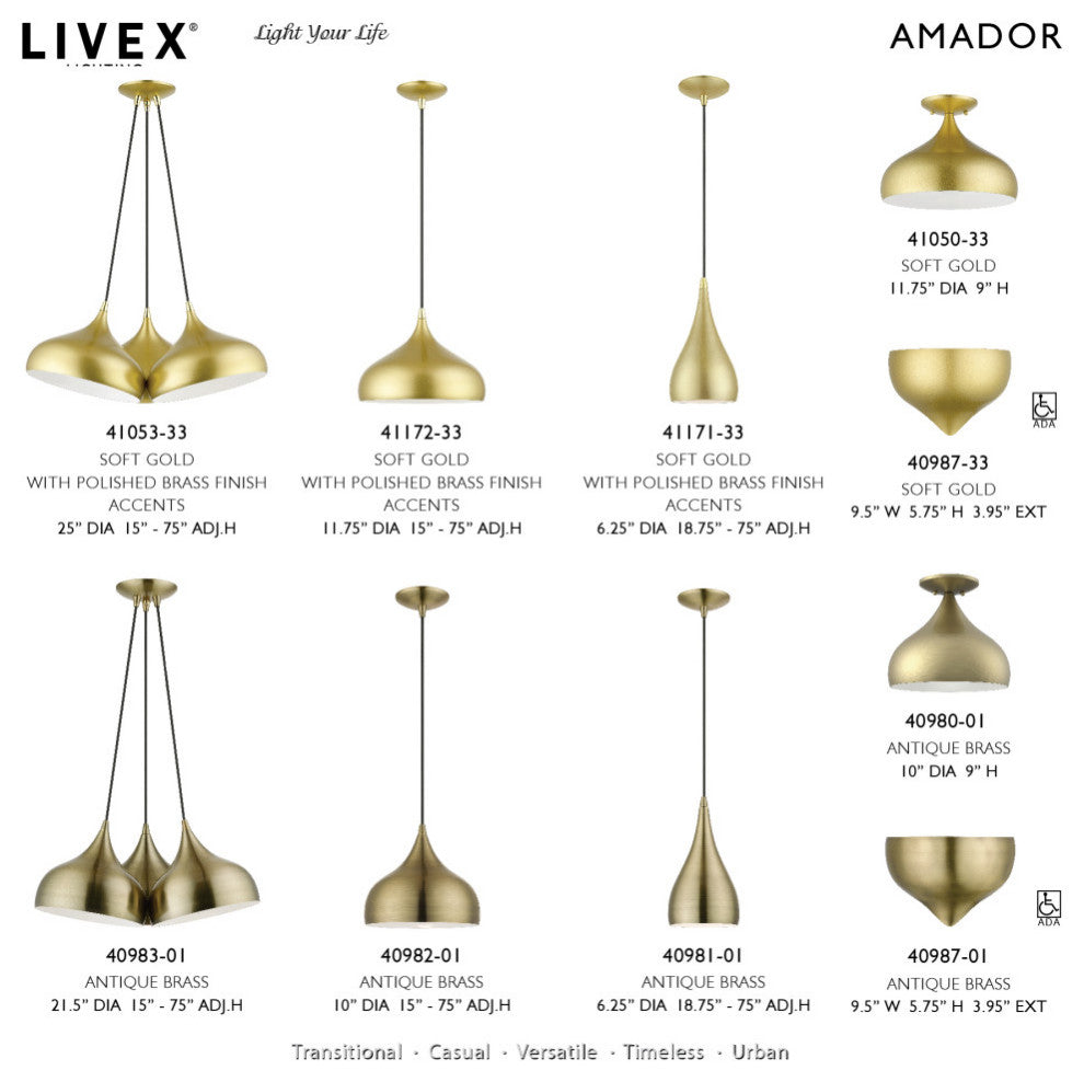 Amador 1 Light Soft Gold With Polished Brass Accents Mini Pendant