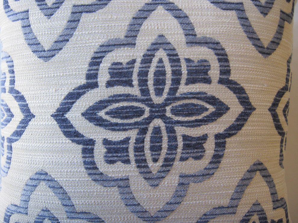 Chenille Texture Medallion Pillow, Blue/Ivory, Without Insert