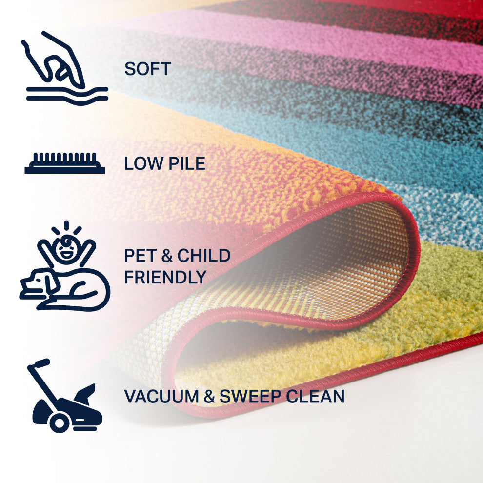 Retro Rainbow Contemporary Stripe Multi 4 ft. x 6 ft. Area Rug
