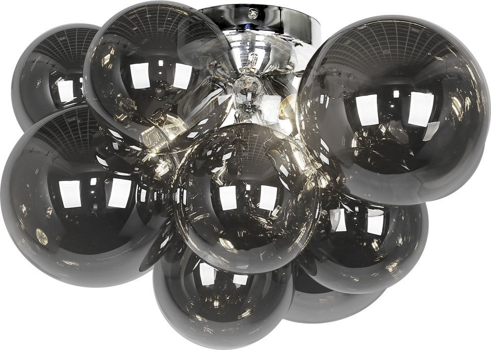 3-Light Flush Mount, Polished Chrome With Smoked Glass