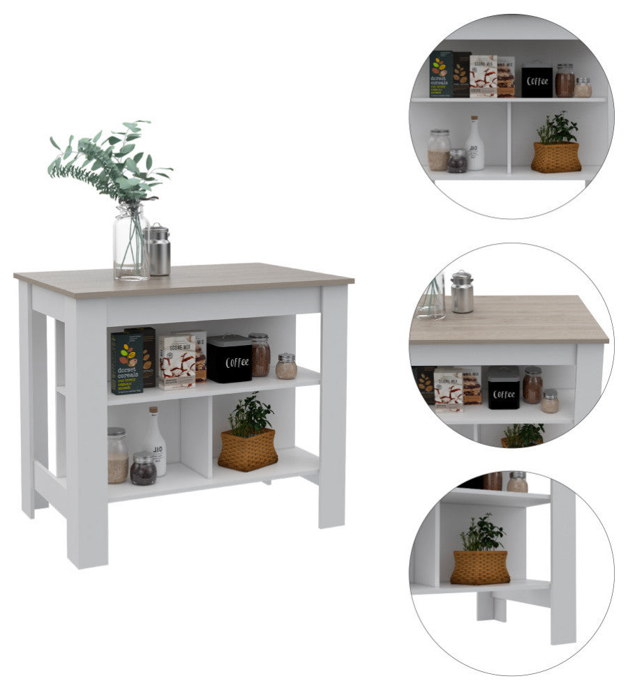 FM FURNITURE Brooklyn Surface Kitchen Island with Three Concealed Shelves