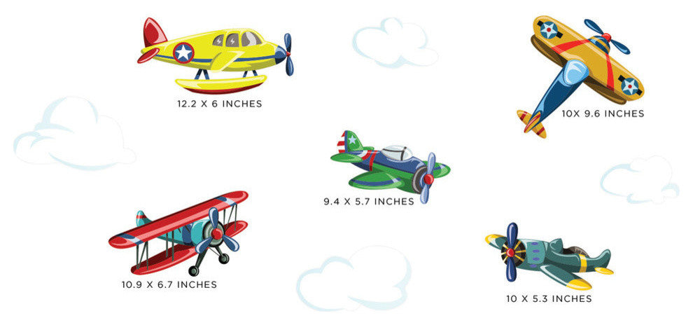 Vintage Airplane Fabric Wall Decals, Set of 5 Planes