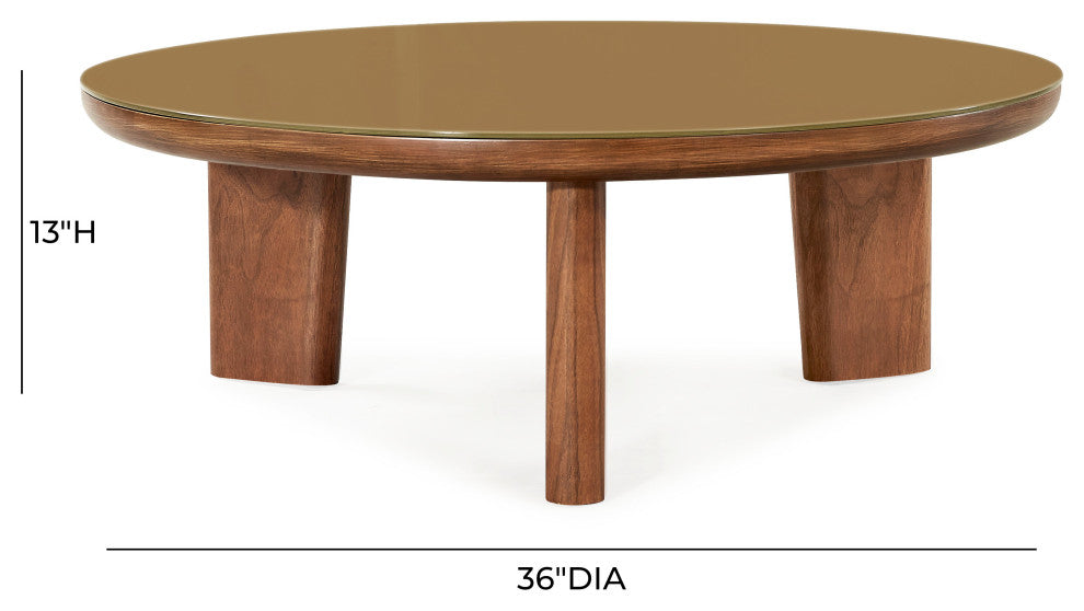 Oani Walnut and Glass Coffee Table, Round