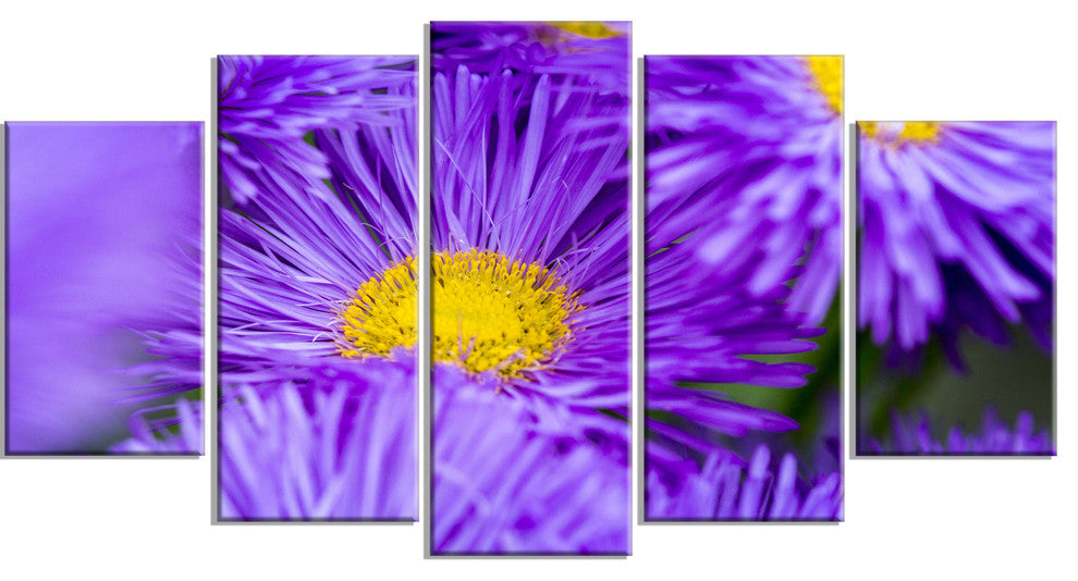 "Bunch of Large Violet Flowers" Flower Canvas Wall Art, 5 Panels, 60"x32"