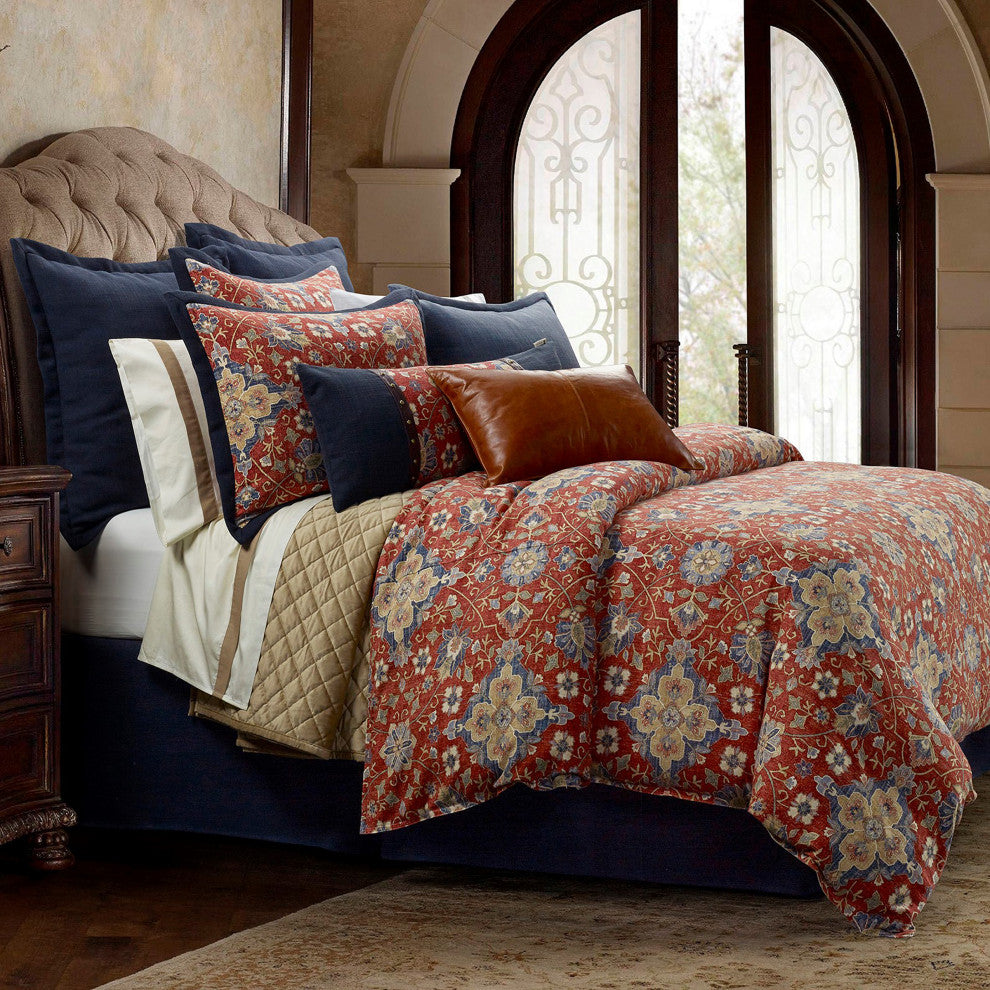 Melinda Washed Linen Vintage Floral Medallion Comforter Set, 3 PC, Super Queen