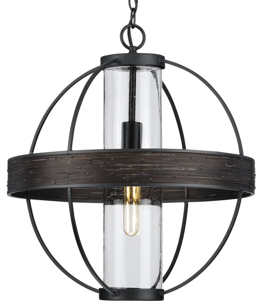 Terrace 1-Light Matte Black Seeded Glass Global Outdoor Hanging Light