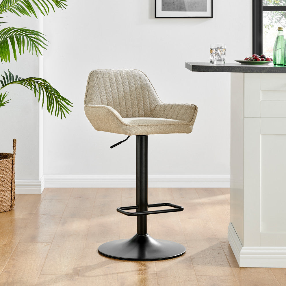 Luther Fabric Gaslift Swivel Bar Stool, Set of 2, Strata Cream