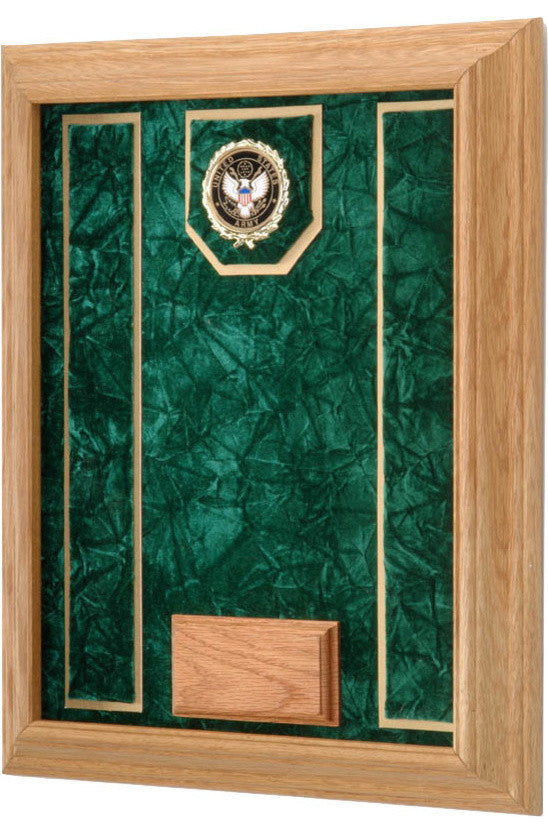 12" X 16" Solid Oak Military Medal Award Display Case With Strips, USCG Emblem