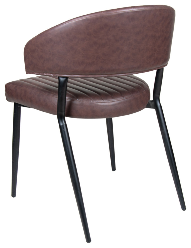 GDF Studio Curved Back Faux Leather Dining Chair, Brown/Black, Set of 2
